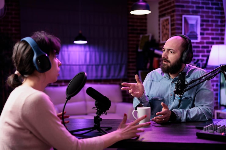 Estúdio de podcast equipado